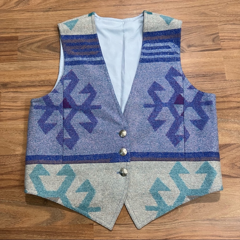 Vintage Camp Blanket Vest with Buffalo Nickel Buttons Southwestern Navajo Large